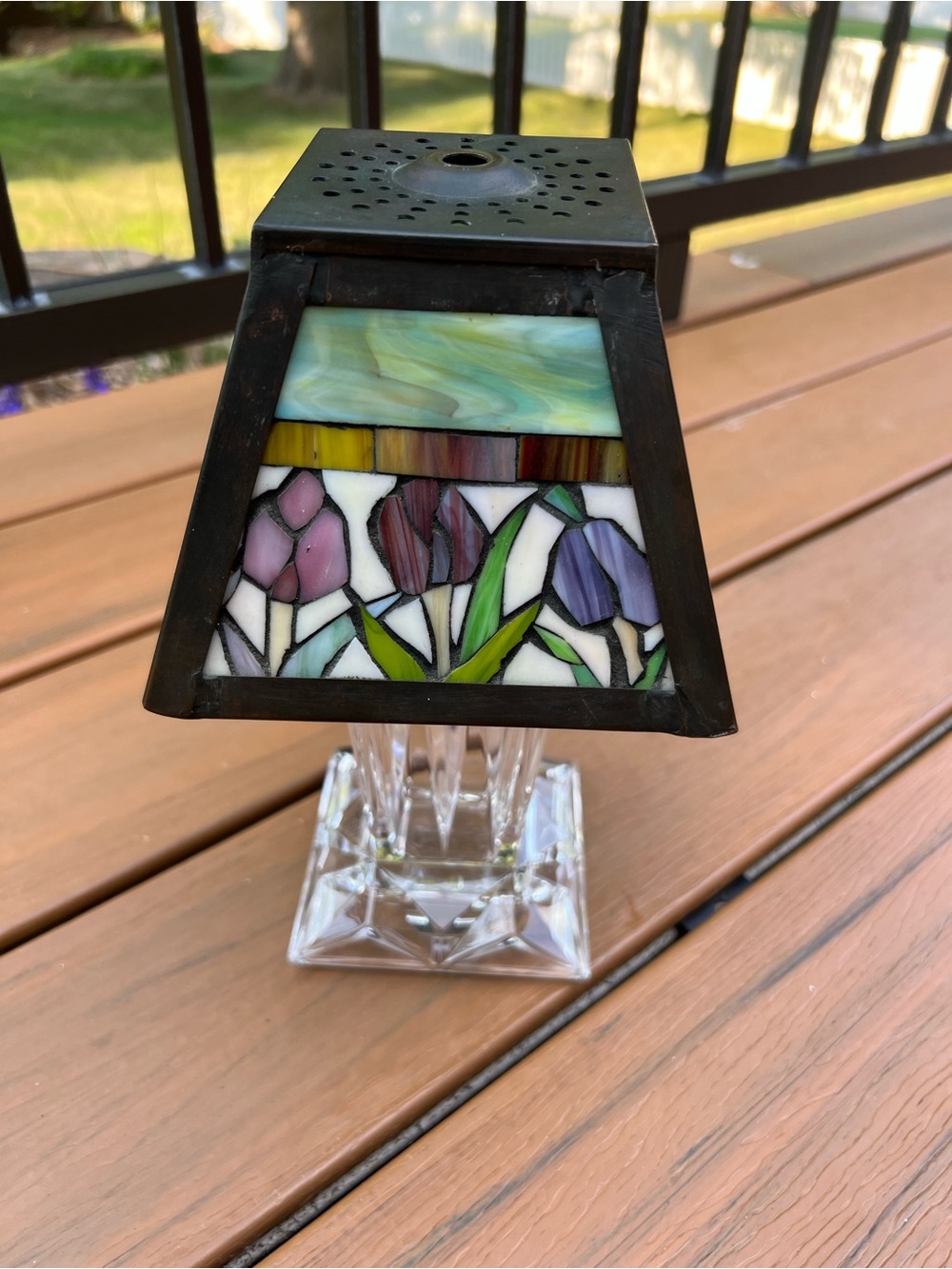 Vintage Tiffany Style Stained Glass Tulip Lamp Shade Fairy Crystal Glass Base - Picture 3 of 8